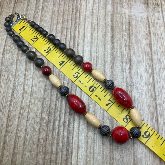 Designed by Paula Red & Brown Beaded Necklace - Picture 4 of 8